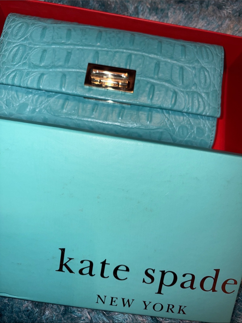 Kate Spade Orchard Valley Cyndy Turquoise Croc-Embossed Leather Wallet - Picture 4 of 10